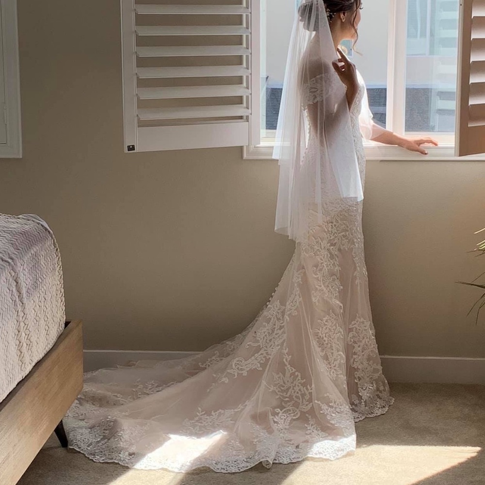 Lace Ivory Blush Wedding Dress
